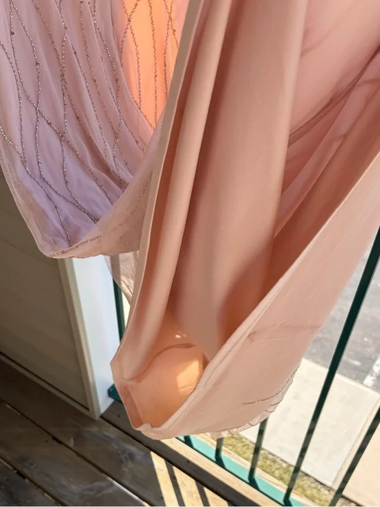 🆕✨ Adrianna Papell Blush Beaded Mesh Gown Maxi Dress Size 8 Sequin Nude Pink - Picture 12 of 16